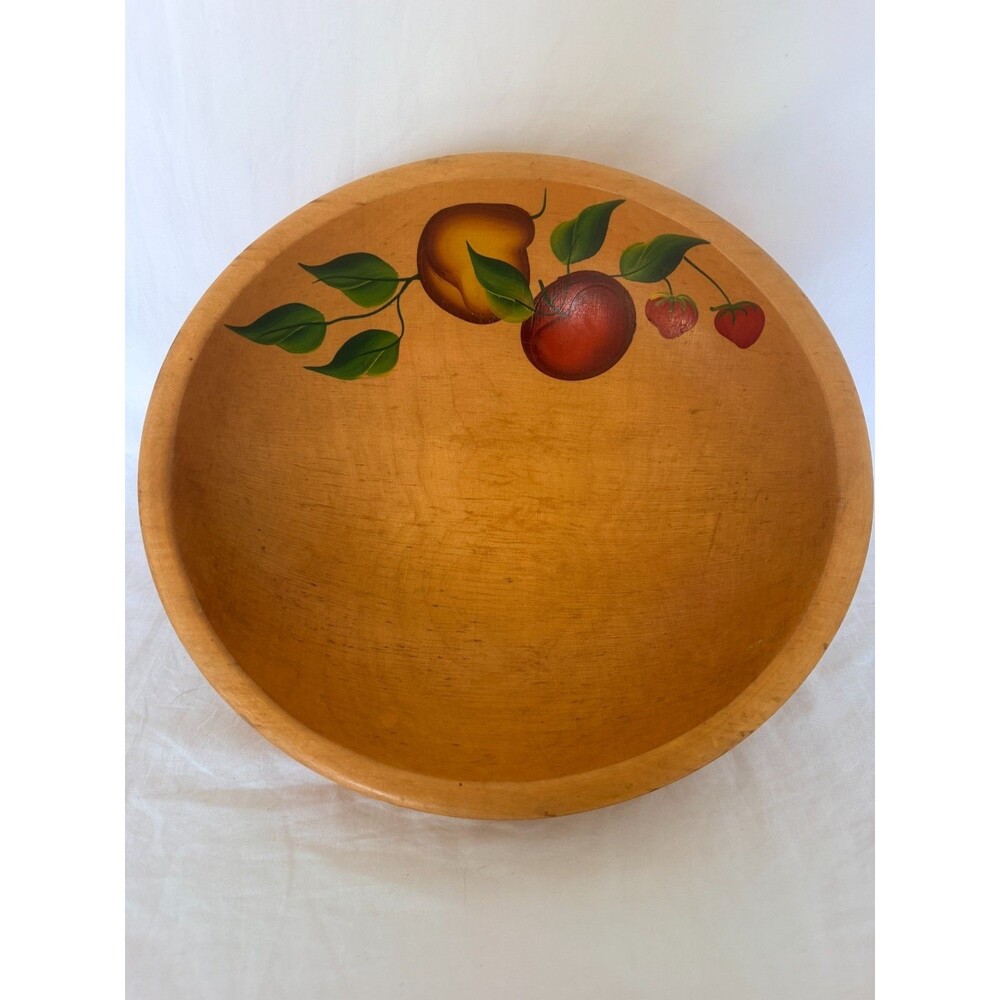 Vintage Hand Painted Footed Wooden Fruit Bowl
